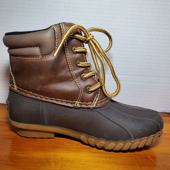 Nautica Waterproof Duck Boots Youth 1 Channing Brown Faux Leather Round Toe Kids - Picture 7 of 9